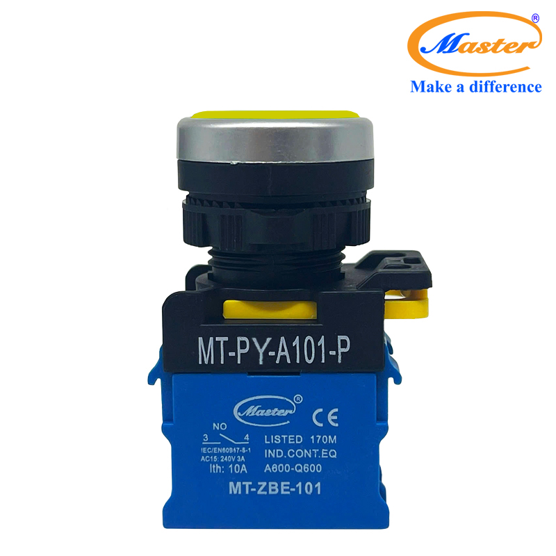 Nút Nhấn RESET Màu Vàng Master - Viền Mạ Bạc