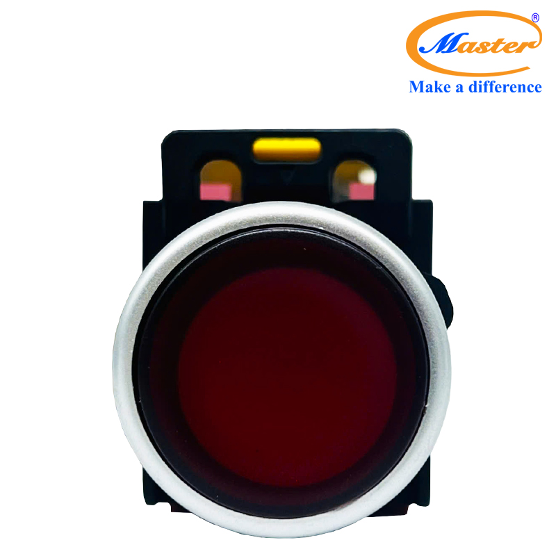 Nút Nhấn OFF Có Đèn Đỏ MASTER - Loại Tự Nhả, Viền Mạ Bạc