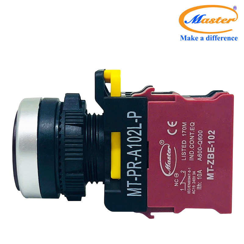 Nút Nhấn OFF Có Đèn Đỏ MASTER - Loại Tự Nhả, Viền Mạ Bạc