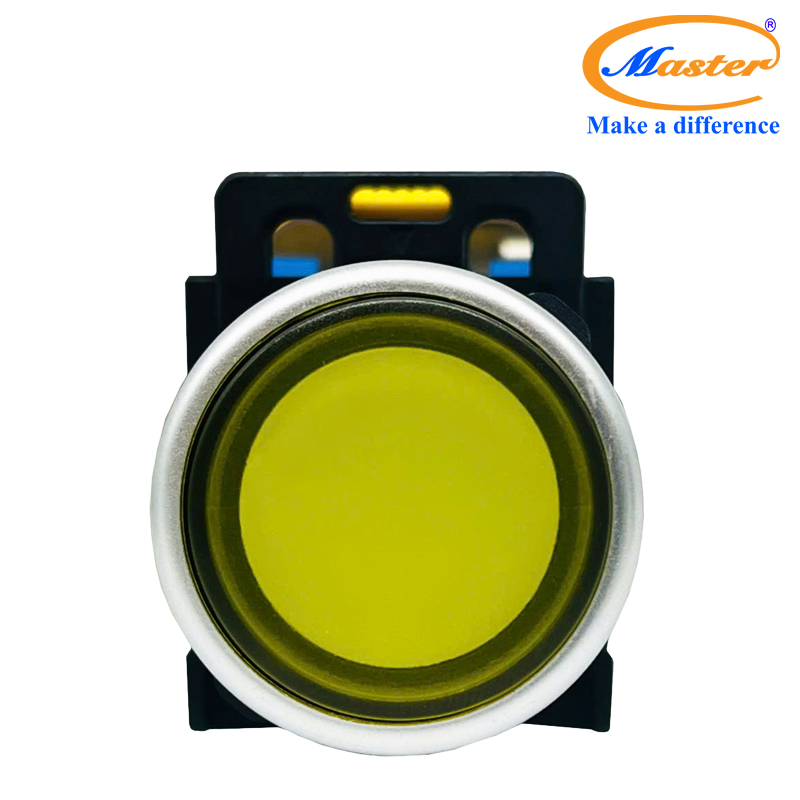 Nút Nhấn RESET Có Đèn Vàng MASTER - Loại Tự Nhả, Viền Mạ Bạc