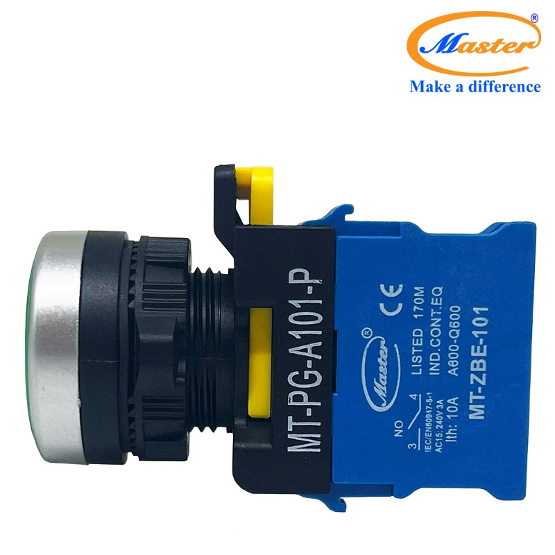 Nút Nhấn ON Màu Xanh Lá Master - Viền Mạ Bạc
