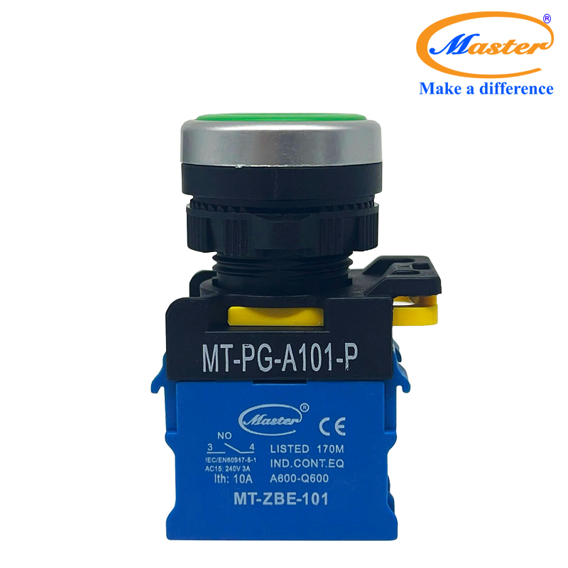 Nút Nhấn ON Màu Xanh Lá Master - Viền Mạ Bạc