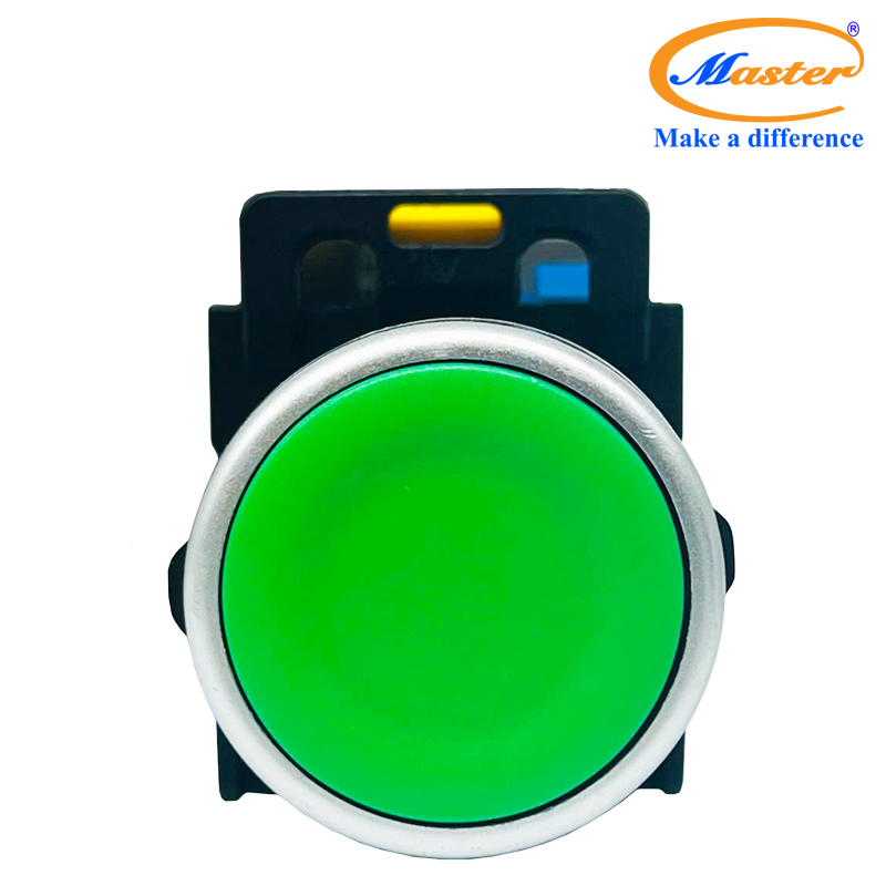 Nút Nhấn ON Màu Xanh Lá Master - Viền Mạ Bạc