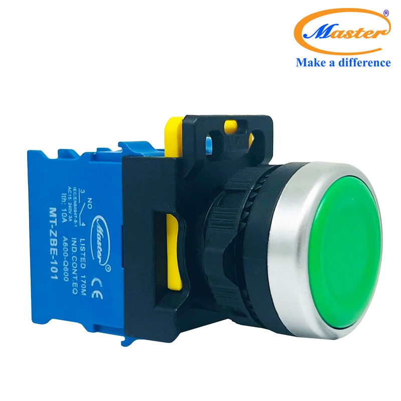 Nút Nhấn ON Màu Xanh Lá Master - Viền Mạ Bạc